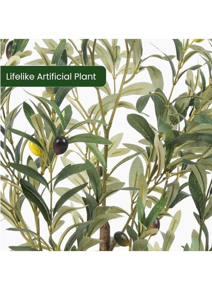 Hebe Artificial Olive Tree Tall Faux Silk Plant for Home Office Decor Indoor Fake Potted Tree with Wood Branches and Fruits (180 cm) - Image 2
