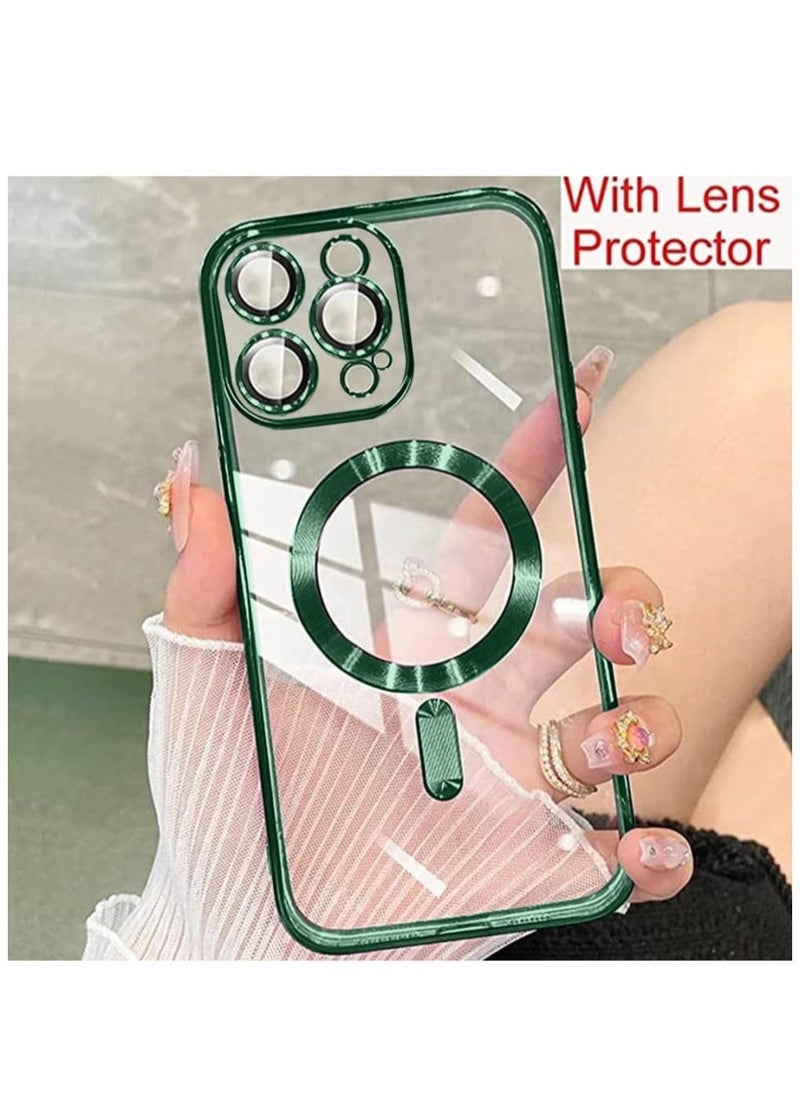 Raxoom Magnetic Case for iPhone 15 Pro Max Case [Compatible with MagSafe] Full Camera Protection Clear Plating Luxury Cover for Women Men Soft TPU Bumper Drop Protective Phone Case (6.7"),Green - Image 2