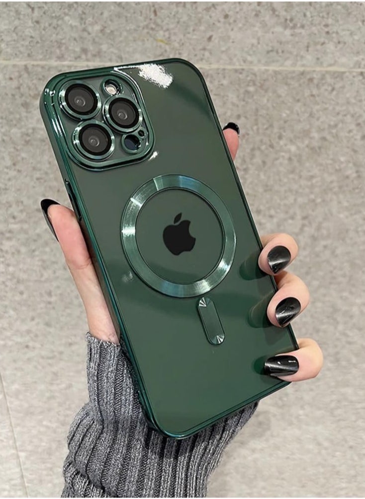 Raxoom Magnetic Case for iPhone 15 Pro Max Case [Compatible with MagSafe] Full Camera Protection Clear Plating Luxury Cover for Women Men Soft TPU Bumper Drop Protective Phone Case (6.7"),Green - Image 3
