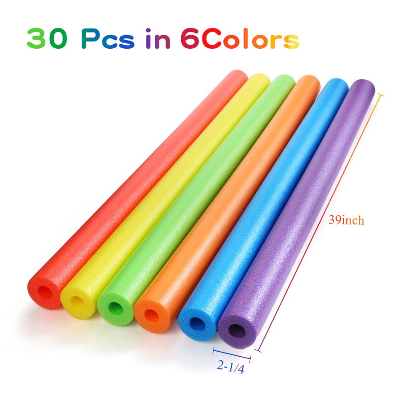 Sratte 30 Pcs Pool Noodles Bulk Jumbo DIY Decorations Heavy Duty Large Foam Swim Water Foam Hollow Noodles for Swimming Floating Craft ProjectsMulti Color39 Inch 236 Inch - Image 3