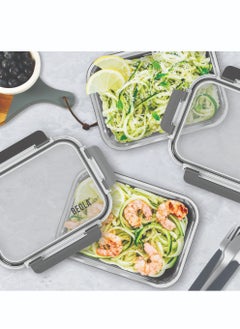 BEOLA Set of 2 Glass Food Storage Containers with Airtight Lids and Silicone Protection, Leakproof Food Organizer, Freezer, Dishwasher, Microwave Safe, Kitchen Organizer for Food (1050ml, Lava Gray)  - Image 4