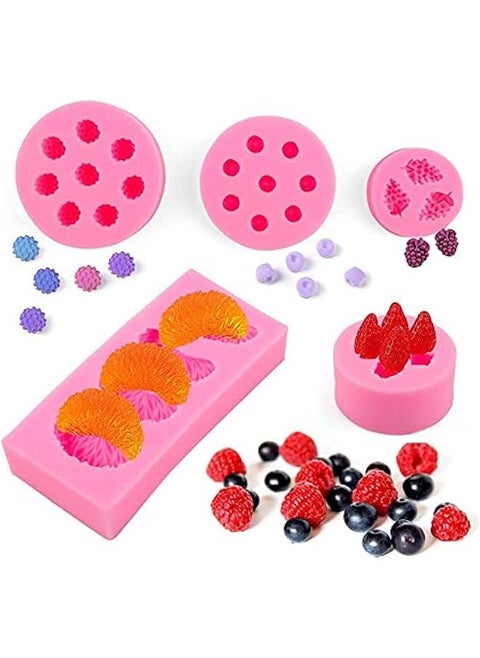 5 Pcs Fruit Shaped Jelly Fondant Molds Silicone Fruit Molds, 3D Orange Strawberry Blueberry Raspberry Silicone Mold for Kitchen Cake Cupcake Chocolate Decoration