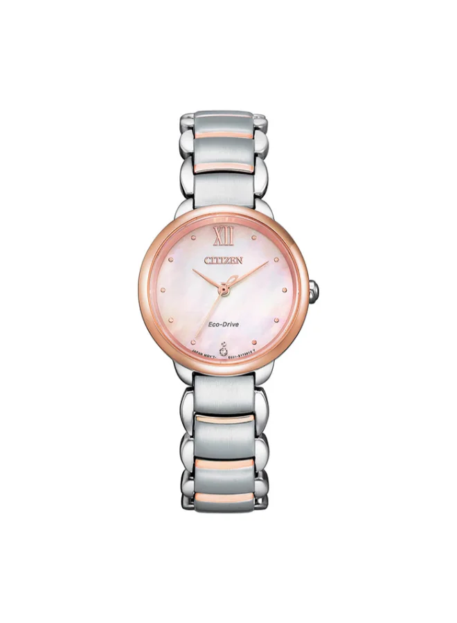 سيتيزن Women's Stainless Steel with Two-Tone Pink Gold Plating Strap Eco-Drive Standard Watch EM0924-85Y - 28 mm