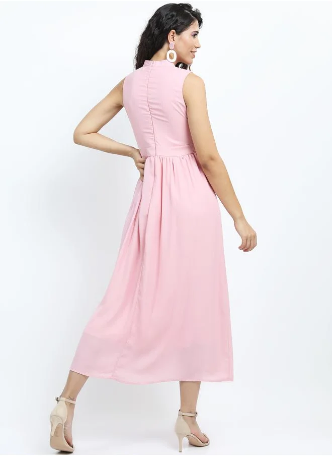 Tokyo Talkies Pintuck Detail High Neck A-Line Midi Dress by Styli