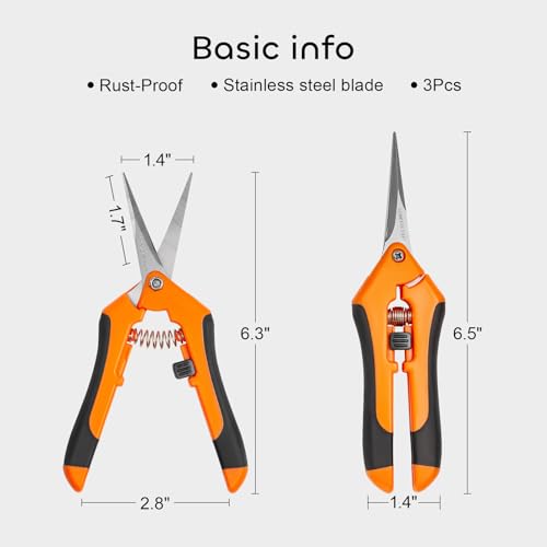 GROWNEER 3 Packs 6.5 Inch Pruning Shears Gardening Hand Pruning Snips Gardening Scissors with Straight Stainless Steel Precision Blades - Image 4
