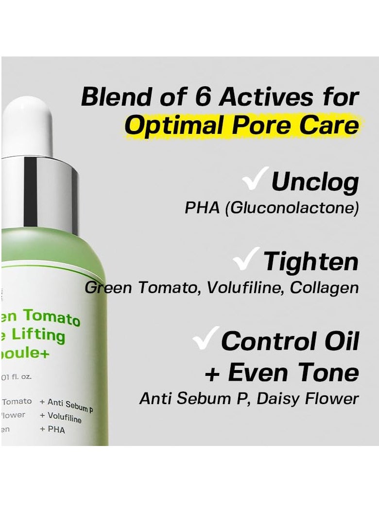 Generic - Green Tomato Pore Lifting Ampoule + | Instant Pore Minimizing & Tightening Facial Serum for Enlarged and Saggy Pores | Korean Skincare | 1.01 Fl Oz - Image 1