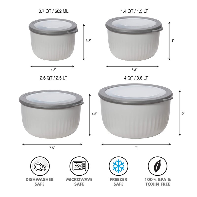 Oggi Prep, Store & Serve Plastic Bowl w/See-Thru Lid- Dishwasher, Microwave & Freezer Safe, (4 qt) Lt Gray w/Dk Gray Lid - Image 5