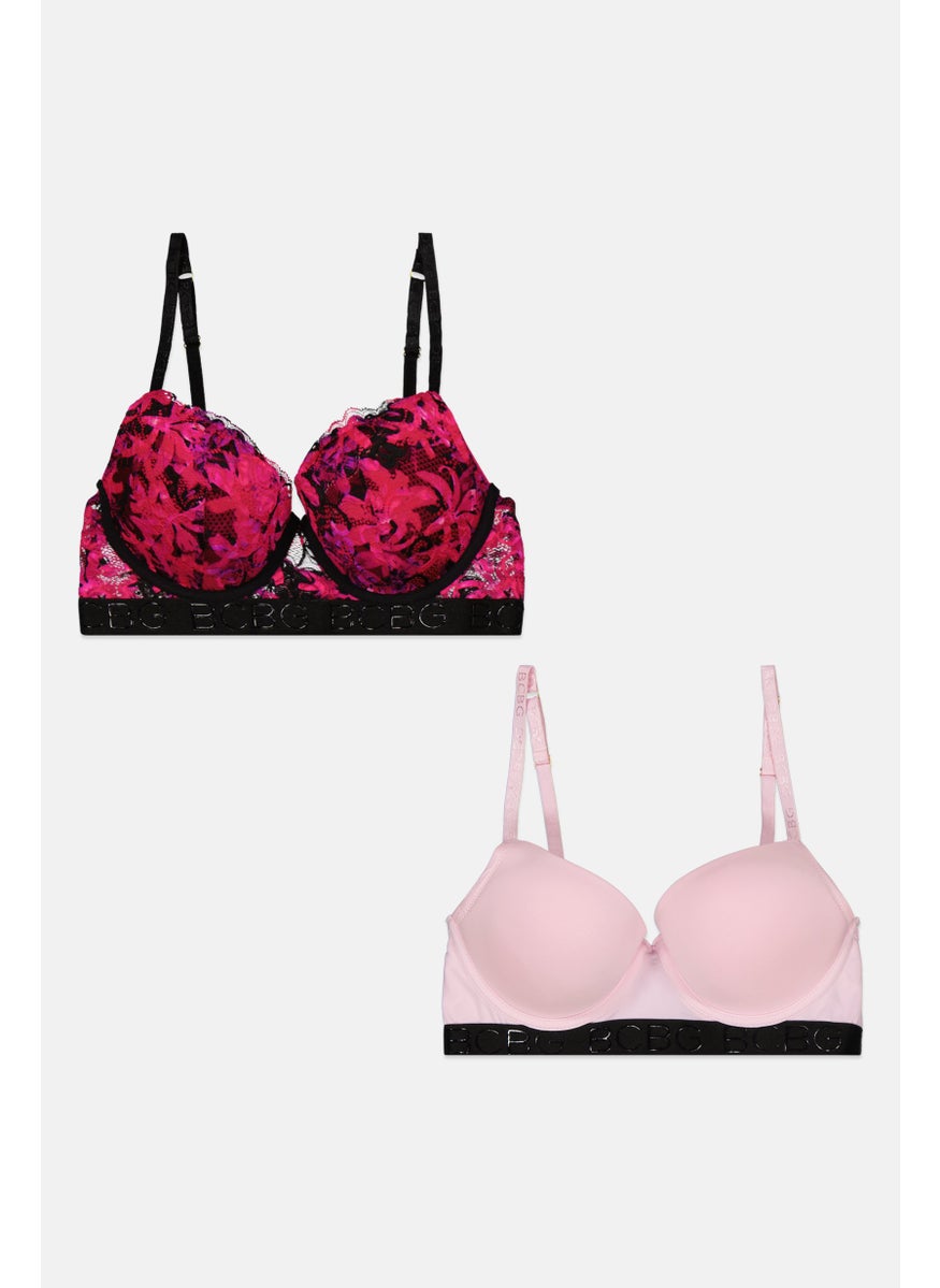 BCBGeneration Women 2 Pack Lightly Padded Underwire Push Up Bra, Pink/Purple/Black  - Image 1