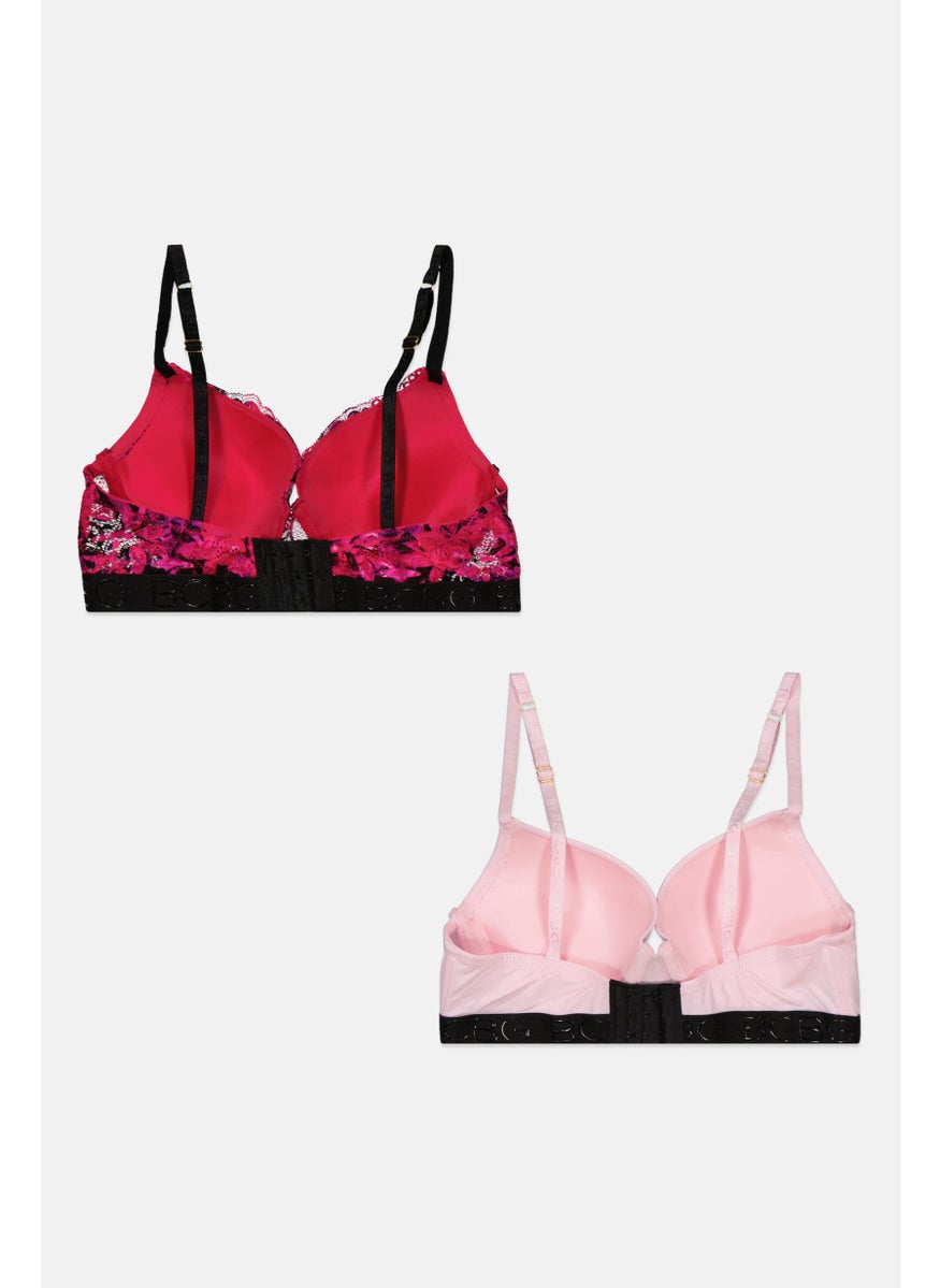 BCBGeneration Women 2 Pack Lightly Padded Underwire Push Up Bra, Pink/Purple/Black  - Image 2