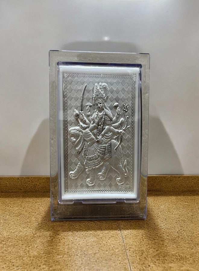 CharmInSilver إطار من الفضة الخالصة عيار 999 من CharmInSilver، عليه صورة ديفي دورجا (أمبي ما) | حامل للطاولة | مناسب كهدية، أو لغرفة الصلاة، أو المكتب، أو ديكور المنزل، أو لوحة قيادة السيارة، أو كهدية للشركات (فضي، 11 × 9 سم) - Image 2