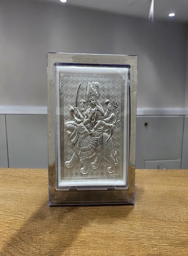 CharmInSilver إطار من الفضة الخالصة عيار 999 من CharmInSilver، عليه صورة ديفي دورجا (أمبي ما) | حامل للطاولة | مناسب كهدية، أو لغرفة الصلاة، أو المكتب، أو ديكور المنزل، أو لوحة قيادة السيارة، أو كهدية للشركات (فضي، 11 × 9 سم) - Image 5