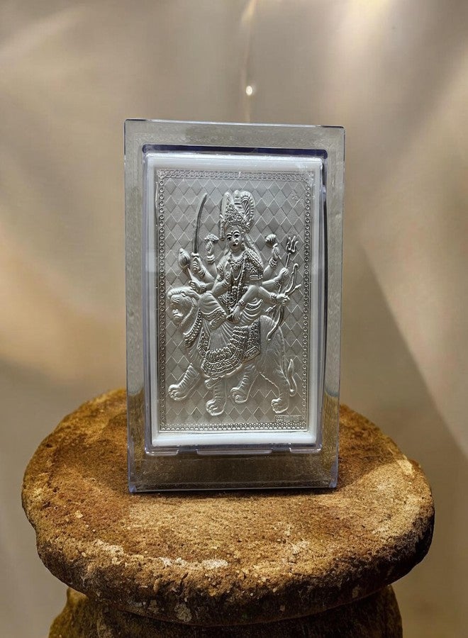 CharmInSilver إطار من الفضة الخالصة عيار 999 من CharmInSilver، عليه صورة ديفي دورجا (أمبي ما) | حامل للطاولة | مناسب كهدية، أو لغرفة الصلاة، أو المكتب، أو ديكور المنزل، أو لوحة قيادة السيارة، أو كهدية للشركات (فضي، 11 × 9 سم) - Image 1