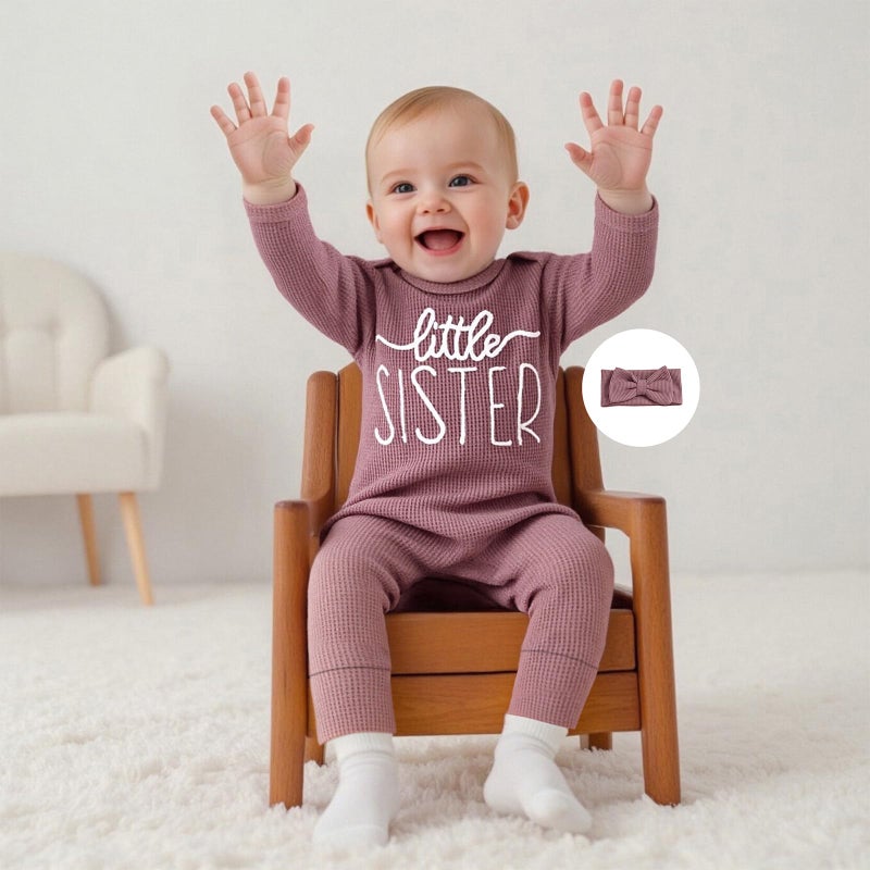 allshope Infant Baby Girl Fall Outfit Sweatshirt Romper Little Sister Lil Sis Long Sleeve Jumpsuit Newborn Clothes (Little Sister Color Purple, 0-3 Months) - Image 5