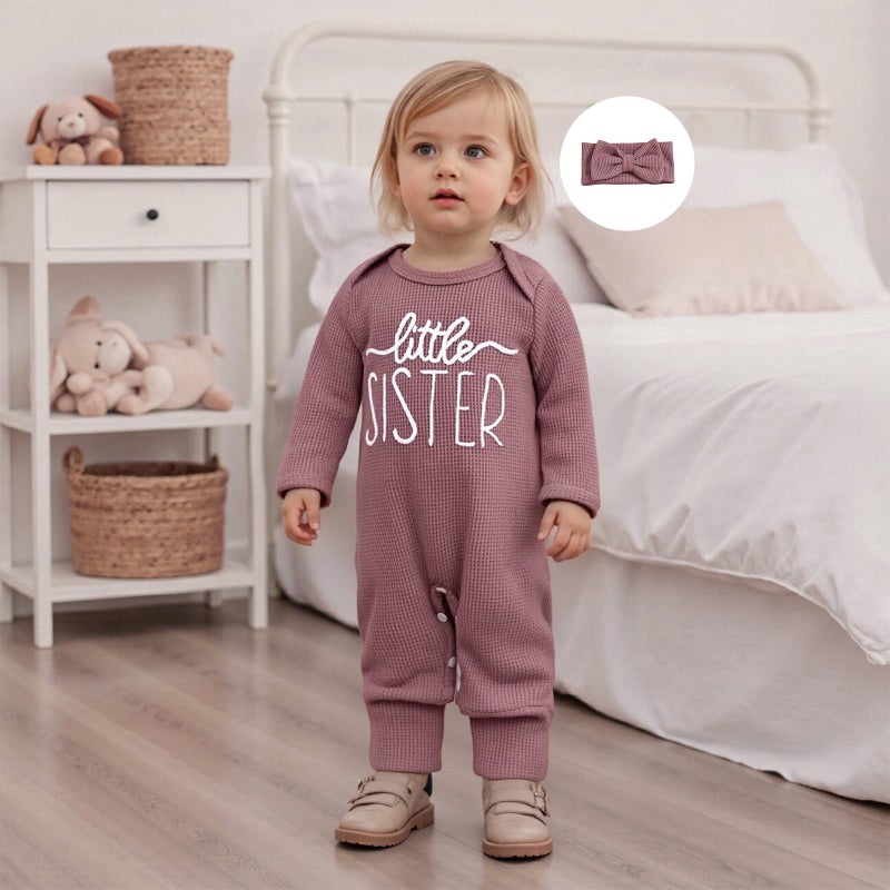 allshope Infant Baby Girl Fall Outfit Sweatshirt Romper Little Sister Lil Sis Long Sleeve Jumpsuit Newborn Clothes (Little Sister Color Purple, 0-3 Months) - Image 4