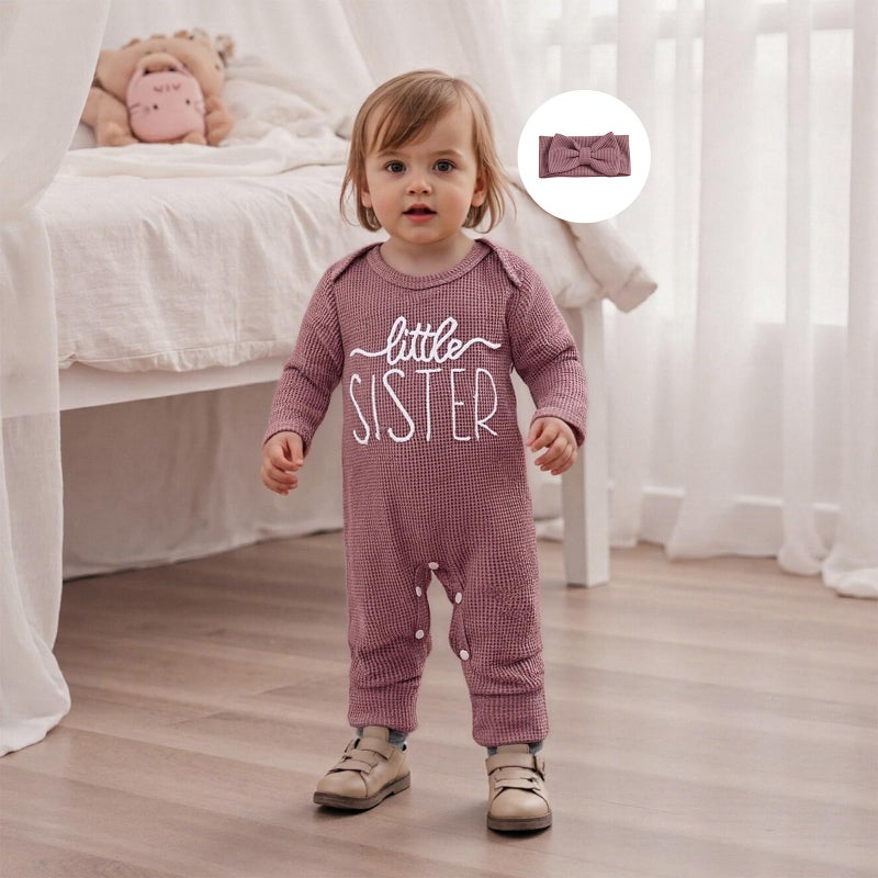 allshope Infant Baby Girl Fall Outfit Sweatshirt Romper Little Sister Lil Sis Long Sleeve Jumpsuit Newborn Clothes (Little Sister Color Purple, 0-3 Months) - Image 2