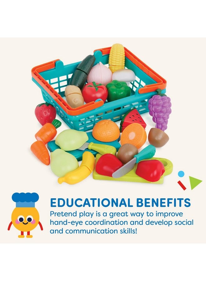 باتات لعبة طعام للأطفال الصغار مع سلة سوق المزارعين ولوح التقطيع، لعبة طعام للأطفال في المطبخ واللعب التظاهري للأعمار من 3 سنوات فما فوق (37 قطعة) - Image 3