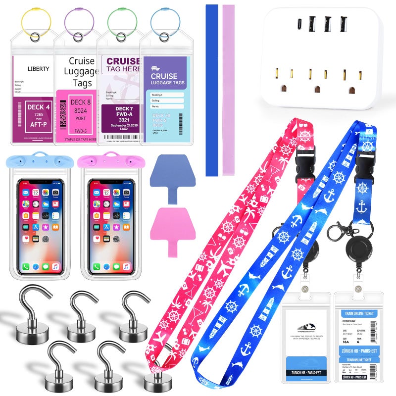 JINIOHEE Cruise Essentials 2026, Cruise Must Haves Including Non-Surge Power Strip, Magnetic Hooks, Cruise Luggage Tag Holder, Lanyard Holder, Towel Bnad, Phone Pounch, Phone Patches - Travel Essentials - Image 1
