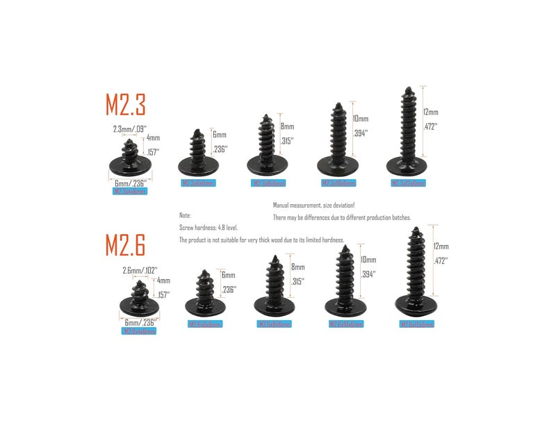 LBY 1000pcs M2.3 M2.6 Truss Head Self-Tapping Screws, Wafer and Pan Washer Screw, 10 Sizes Assortment Kit, Carbon Steel (Blacking) - Image 2