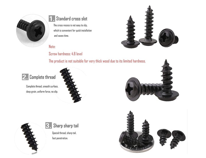 LBY 1000pcs M2.3 M2.6 Truss Head Self-Tapping Screws, Wafer and Pan Washer Screw, 10 Sizes Assortment Kit, Carbon Steel (Blacking) - Image 5