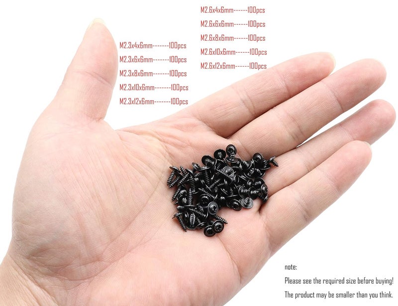 LBY 1000pcs M2.3 M2.6 Truss Head Self-Tapping Screws, Wafer and Pan Washer Screw, 10 Sizes Assortment Kit, Carbon Steel (Blacking) - Image 3