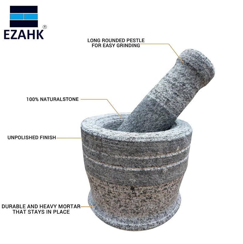 EZAHK EZAHK Mortar and Pestle Set for Spices Okhli Masher Khalbatta Kharal Mixer Natural Traditional Grinder and Musal Well Design for Kitchen Home Herb 6 in Pack of 2  - Image 5