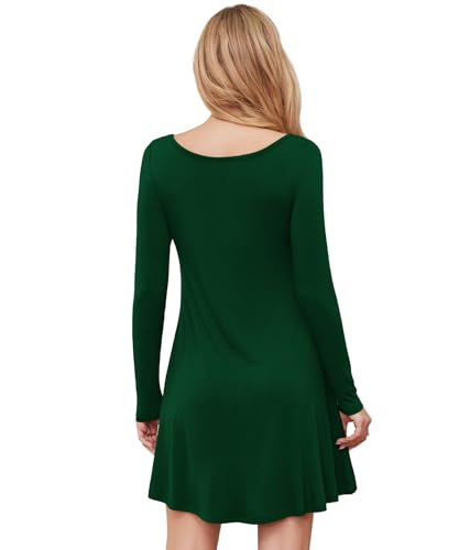 DEARCASE Long Sleeve T-Shirt Dress for Women Dark Green Small V-Neck Spring Casual Loose Fall Winter Irregular Hem Wedding Guest Jersey Flowy Swing Sweater Tunic Short Dresses - Image 3