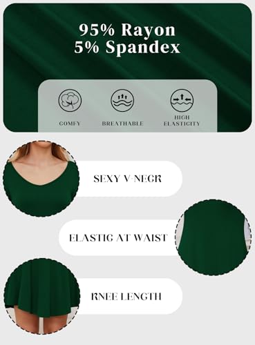 DEARCASE Long Sleeve T-Shirt Dress for Women Dark Green Small V-Neck Spring Casual Loose Fall Winter Irregular Hem Wedding Guest Jersey Flowy Swing Sweater Tunic Short Dresses - Image 5