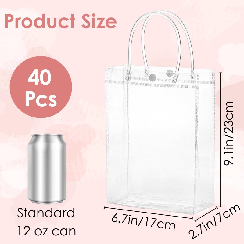 Youeon 40 Pcs Clear PVC Gift Bags with Handles 9.1x6.7x2.7 Inch, Reusable PVC Gift Wrap Bags, Clear Tote Bag, Shopping Bags for Merchandise, Retail, Boutique, Party Favors, Wedding, Birthday - Image 2