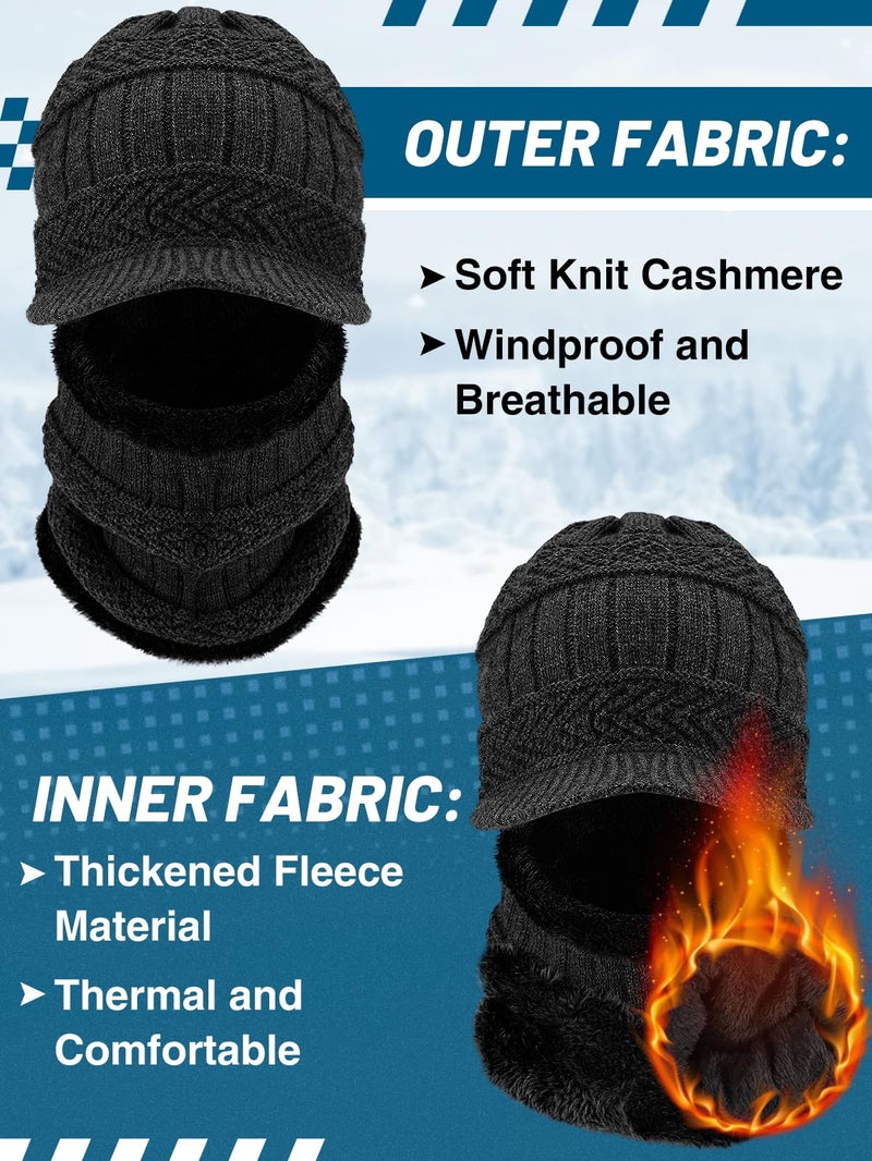 PAMASE Balaclava Face Mask - 2pcs Knit Winter Hat Gifts for Women Men Adult, Cold Weather Ski Beanie Neck Gaiter Ears Cover Thermal Ninja Caps for Christmas Outdoors Running Snowboarding, Grey Black - Image 5