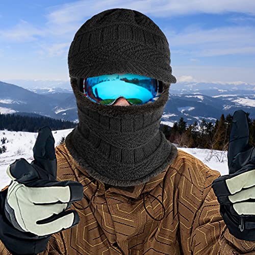 PAMASE Balaclava Face Mask - 2pcs Knit Winter Hat Gifts for Women Men Adult, Cold Weather Ski Beanie Neck Gaiter Ears Cover Thermal Ninja Caps for Christmas Outdoors Running Snowboarding, Grey Black - Image 2