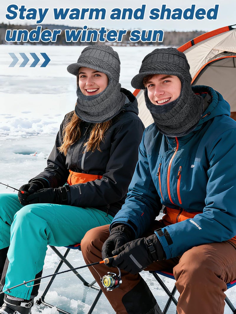PAMASE Balaclava Face Mask - 2pcs Knit Winter Hat Gifts for Women Men Adult, Cold Weather Ski Beanie Neck Gaiter Ears Cover Thermal Ninja Caps for Christmas Outdoors Running Snowboarding, Grey Black - Image 3