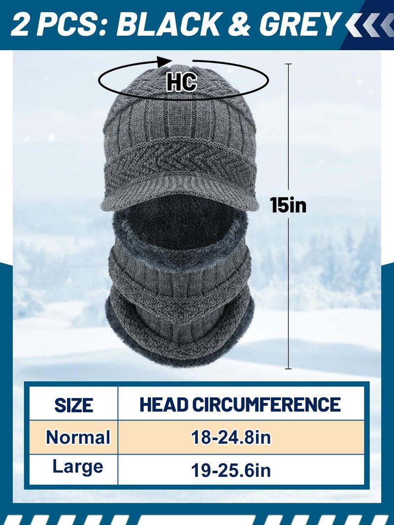 PAMASE Balaclava Face Mask - 2pcs Knit Winter Hat Gifts for Women Men Adult, Cold Weather Ski Beanie Neck Gaiter Ears Cover Thermal Ninja Caps for Christmas Outdoors Running Snowboarding, Grey Black - Image 4