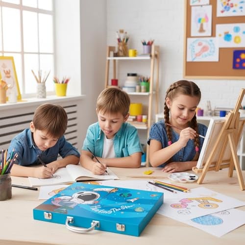 KARP 49Pcs Astronaut Print Children Deluxe Art Drawing Set Art and Craftmini Suitcase, Drawing and Painting Set Best for Birthday Gift for Boys Girls Children - Image 4