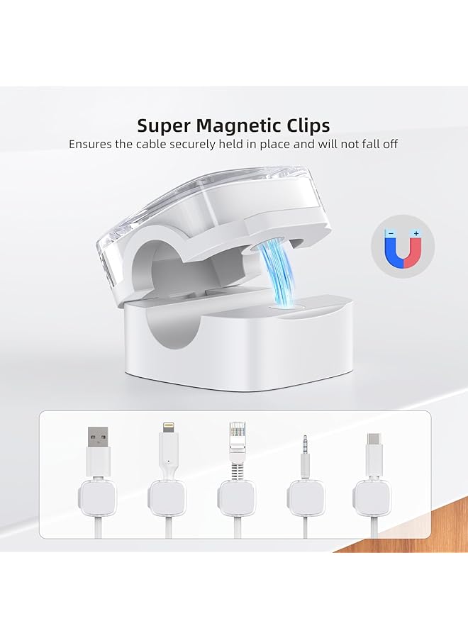 erorex Magnetic Cable Clips Adjustable Clear Cord Holder Organizer For Desk Management Strong Adhesive Charger Wire Keeper For Home Office Phone Car Wall Desktop Nightstand Pack Of 6 White - Image 5