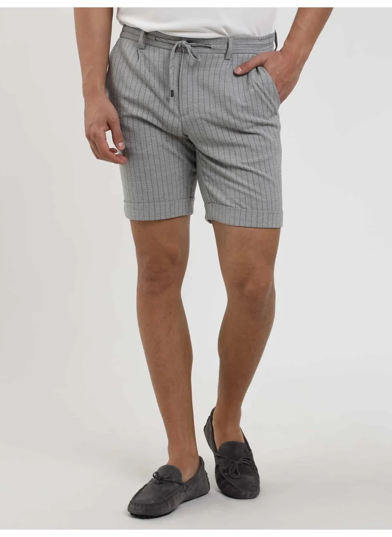Dufy Gray Men's Slim Fit Striped Casual Short - 104668