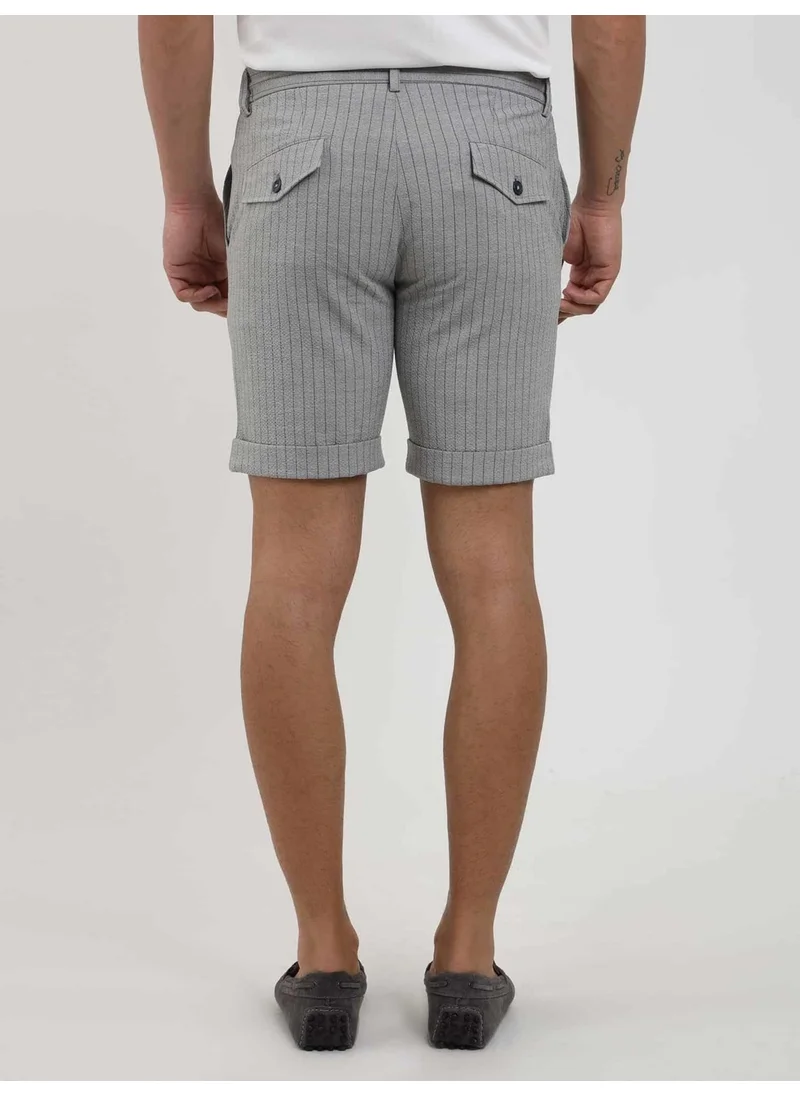 Dufy Gray Men's Slim Fit Striped Casual Short - 104668