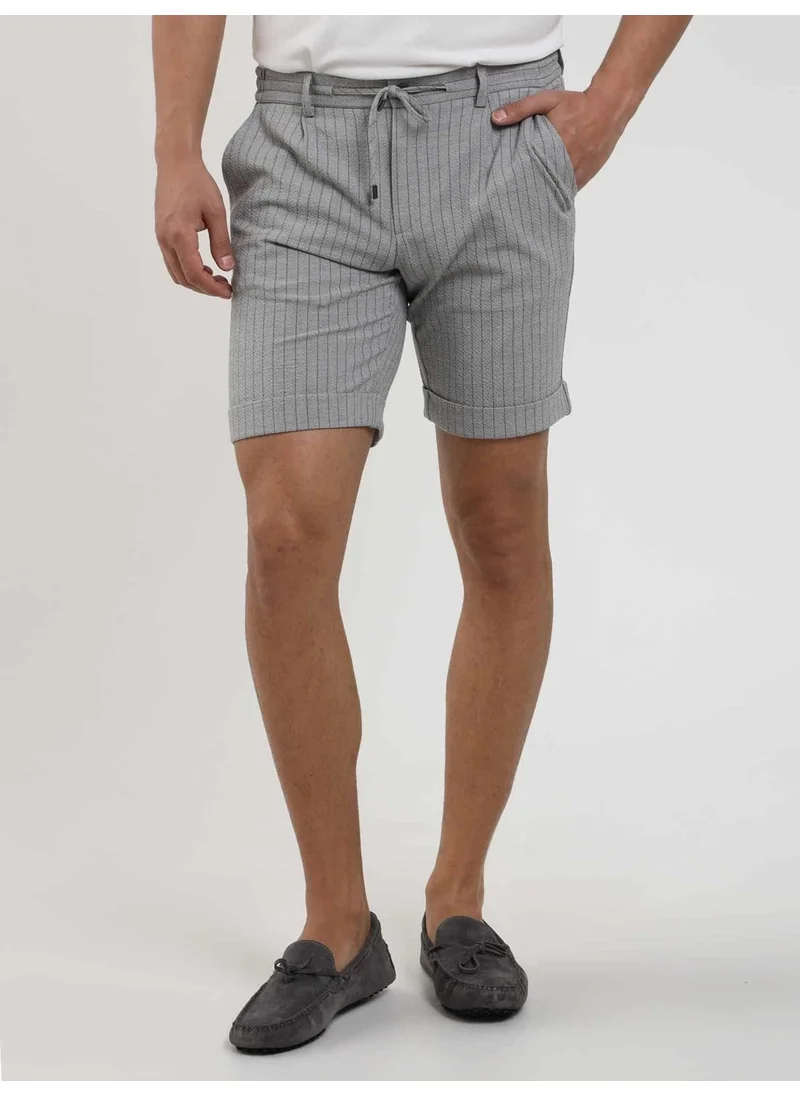 Dufy Gray Men's Slim Fit Striped Casual Short - 104668