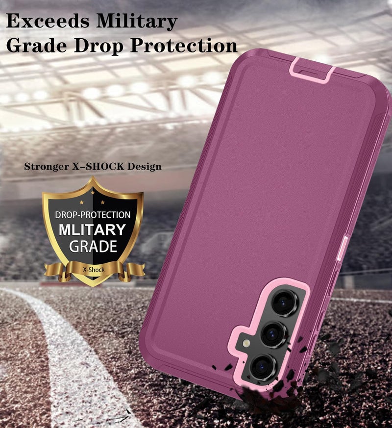 Qinmay Phone Case for Samsung Galaxy A36 5G Case with HD Screen Protector, Heavy Duty Shockproof & Dropproof 3-Layer Cover Phone Case for Galaxy A36,WineRedPink - Image 4