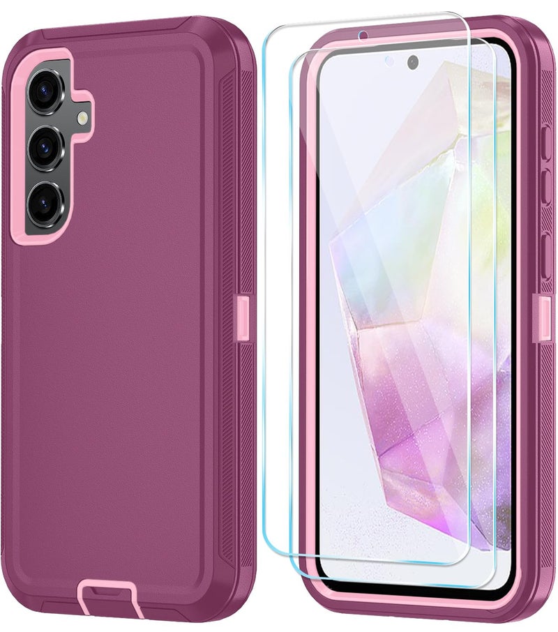Qinmay Phone Case for Samsung Galaxy A36 5G Case with HD Screen Protector, Heavy Duty Shockproof & Dropproof 3-Layer Cover Phone Case for Galaxy A36,WineRedPink - Image 1
