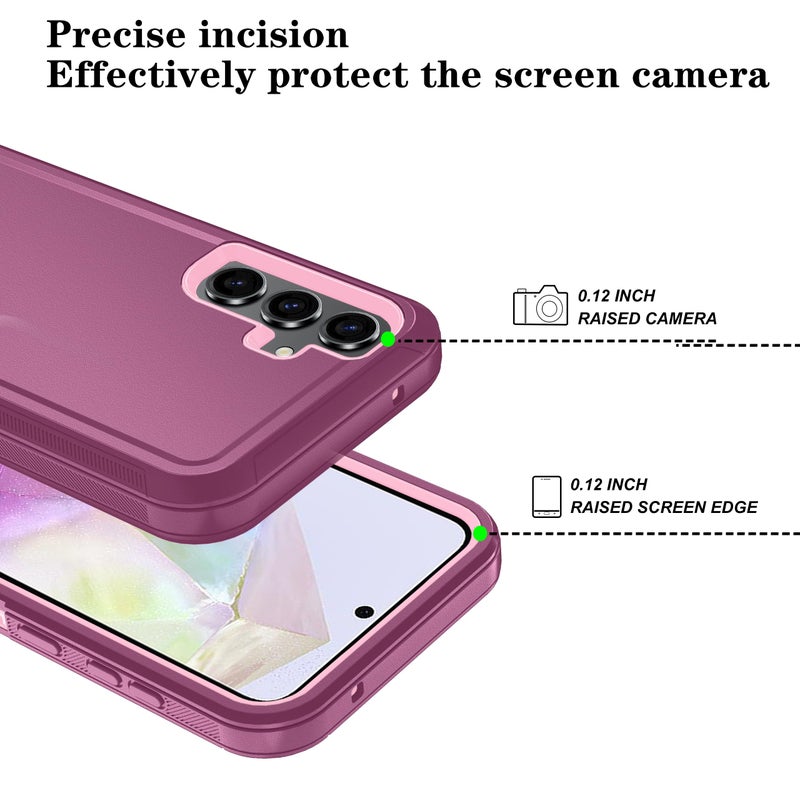 Qinmay Phone Case for Samsung Galaxy A36 5G Case with HD Screen Protector, Heavy Duty Shockproof & Dropproof 3-Layer Cover Phone Case for Galaxy A36,WineRedPink - Image 3