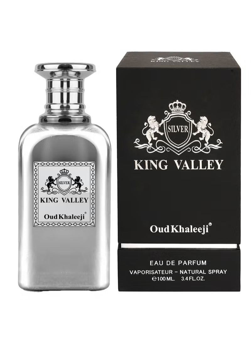 Oud Khaleeji عطر عود خليجي كينغ فالي سيلفر 100 مل | عطر عربي للرجال | رائحة عود و عنبر تدوم طويلاً | عطر للرجال | عطر منعش، فاكهي، خشبي - Image 2