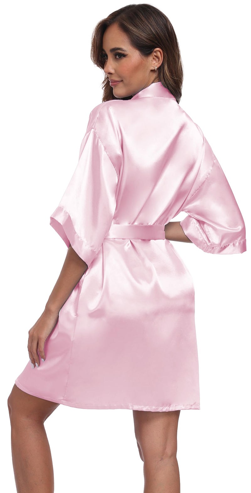 Goodmansam Women's Simplicity Stlye Bridesmaid Wedding Party Kimono Robes, Short,Blush Pink4,Small - Image 4
