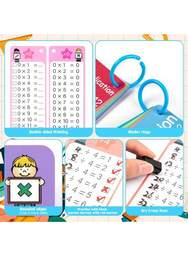 دوركو 30 جهاز كمبيوتر شخصي مضاعفة وقسم بطاقات فلاش ، بطاقة فلاش الرياضيات مع 4 قلام محو جافة 2 حلقات ملزمة ، بطاقات فلاش الجدول الزمني للصفوف الأولى إلى الثالثة في المنزل أو المدرسة ، متعة التعلم مع لعبة الرياضيات - Image 2
