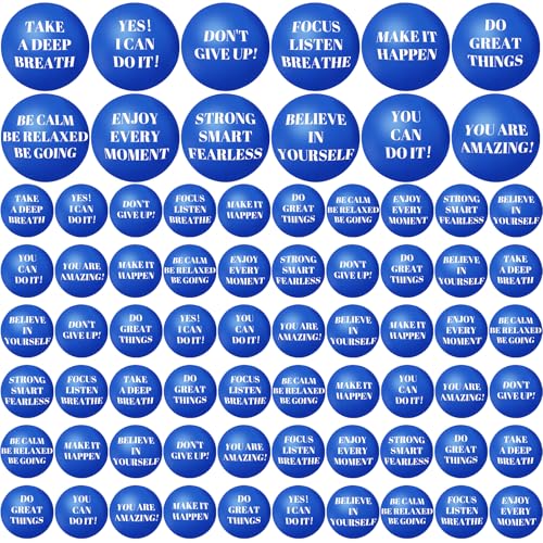 Oleitodh 60 Pieces Motivational Stress Balls 25 Inch Inspirational Stress Relief Ball Bulk Hand Exercise Balls Encouraging Blue Foam Balls Anxiety Small Balls with Quotes for Kids Adults Teens 12 Styles - Image 1