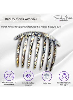 7 Teeth Handmade Celluloid Side Hair Comb Flexible Durable Hair Combs Strong Hold Hair Clips For Women No Slip Styling Girls Paris Hair Accessories Made In France (Silver Onyx Gray) - pzsku/ZFF357558964D110E4B8FZ/45/_/1696663335/760b5025-77da-4050-bc52-93f7c478b2ab