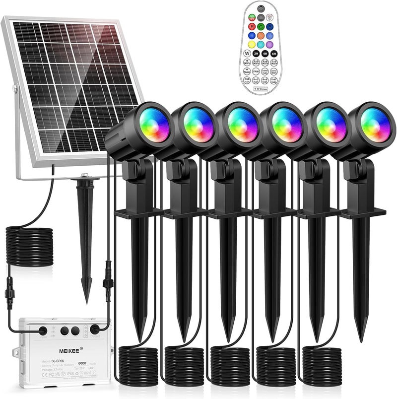 MEIKEE 6 in 1 Solar RGB Garden Lights Landscape Lighting Spotlight Adjustable Solar Spot Lights IP66 Waterproof Outdoor Lights Decorative Spike Light for Garden Patio Yard Pathway - Image 1