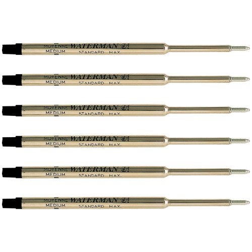 Waterman Ballpoint Pen Refill, Medium Point, Black Ink, Pack of 6 (83425) - Image 1
