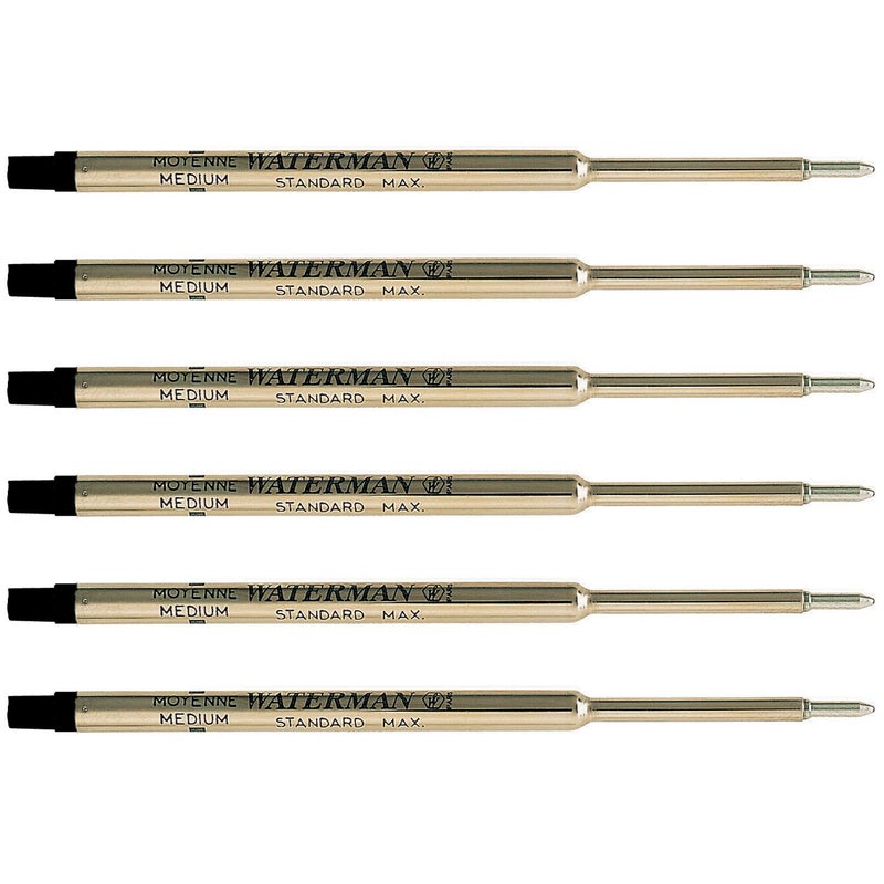 Waterman Ballpoint Pen Refill, Medium Point, Black Ink, Pack of 6 (83425) - Image 2