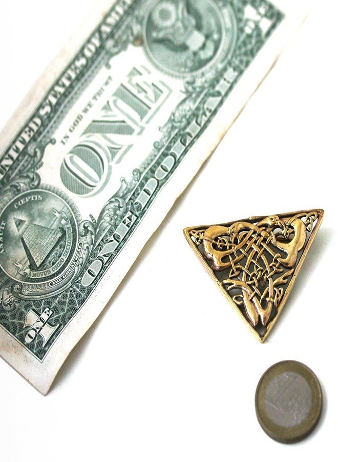 LynnAround Bronze Nordic Celtic brooch Vintage Triangle Shaped Filigree Irish Norse Jewelry from Thailand (Brooch V.2) - Image 4