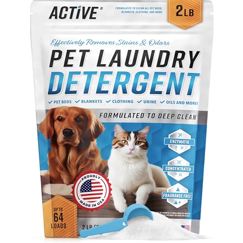 Active Pet Laundry Detergent Odor Remover - ACTIVE Enzyme Based Powder Detergent for Dogs Beds, Cat Pee, HE Washer Friendly Natural Enzymatic Deodorizer, Urine, Smell, Dog Drool, Stain Eliminator - 64 Loads - Image 1